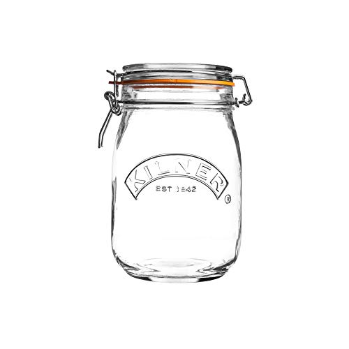 Kilner Clip Top Jar 1 Litre (1000 Ml) Airtight Glass Storage Jar for Preserving Fruits Vegetables Coffee Tea Rice Flour Nuts Pasta