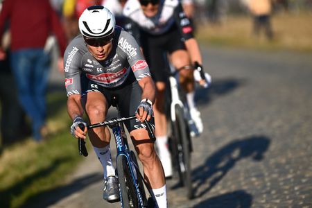 NOKERE BELGIUM MARCH 19 Jasper Philipsen of Belgium and Team Alpecin Deceuninck competes in the breakaway during the 79th Danilith Nokere Koerse 2025 Mens Elite a 1881km one day race from Deinze to Nokere on March 19 2025 in Nokere Belgium Photo by Luc ClaessenGetty Images