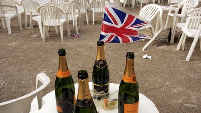 Champagne bottles with a union flag