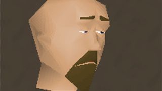A low-poly Old School RuneScape man stares ahead, dejected.