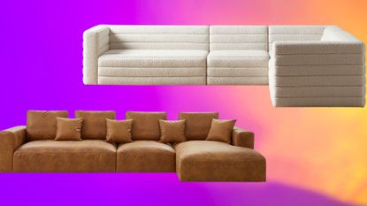 sectional sofas in brown leather and white