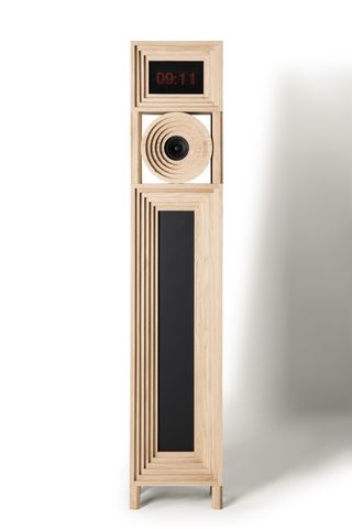 Wooden grandfather clock with digital element by AHEC