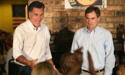 Mitt Romney and Indiana Senate candidate Richard Mourdock (R-Ind.) greet supporters at a campaign event on Aug. 4.