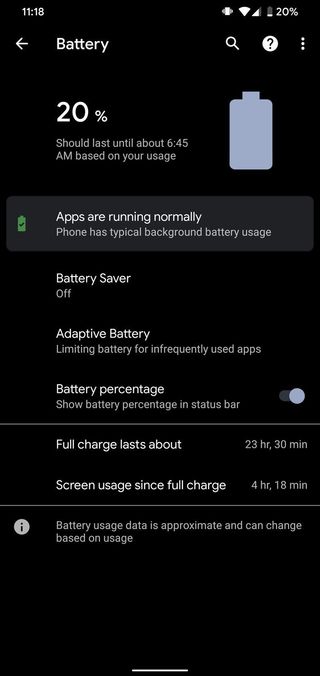 Pixel 4 XL battery screenshot