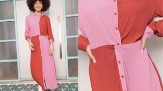 Pink and red twist front shirt dress