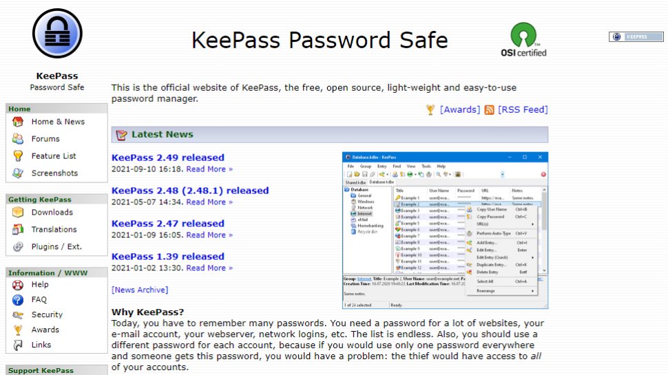 Website screenshot for KeePass