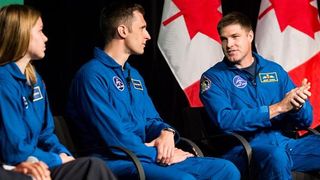 Canadian Space Agency astronauts Joshua Kutryk (left) and Jeremy Hansen at an event in 2017.