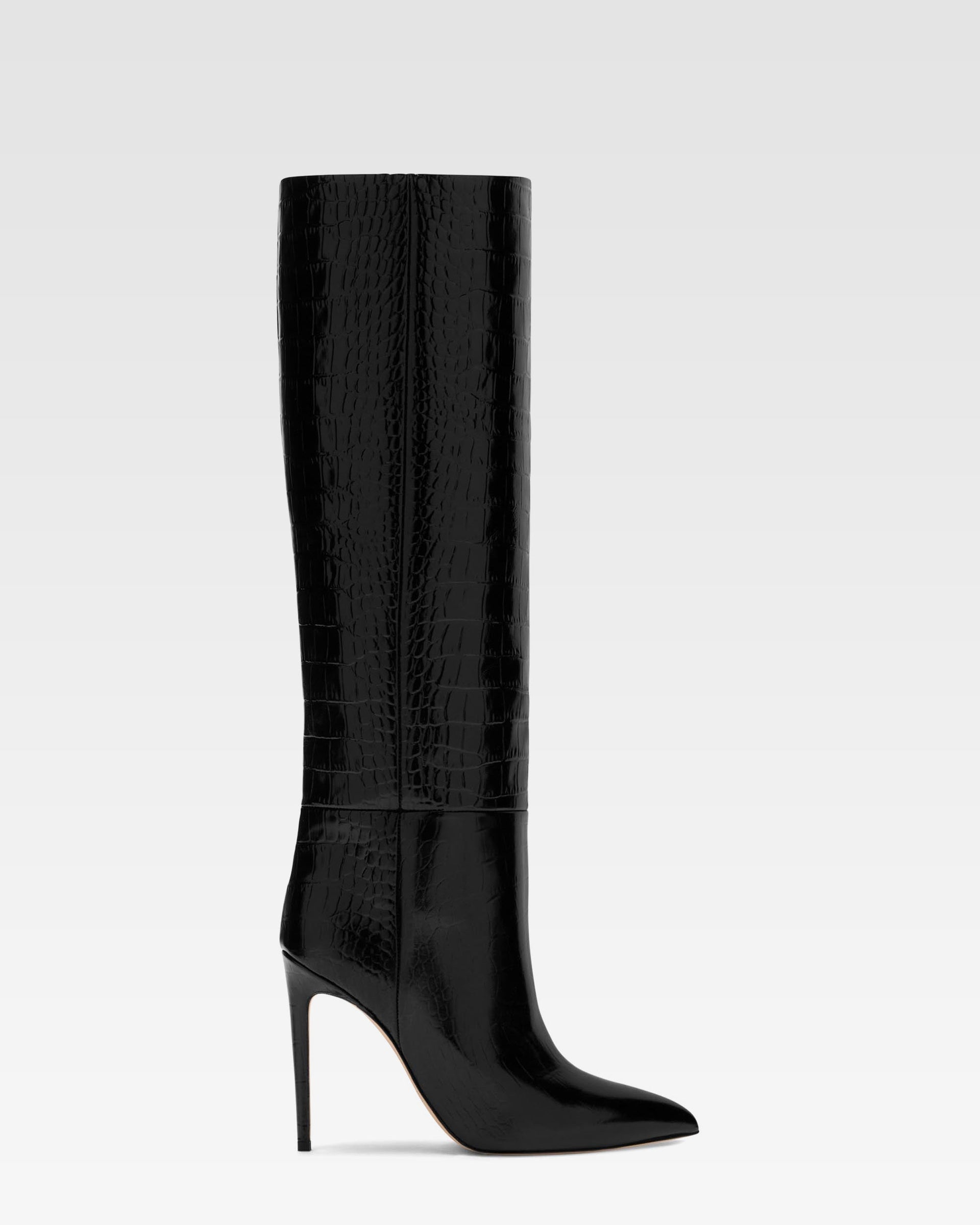 Black Croc-Effect Leather Stiletto Boots - 35
