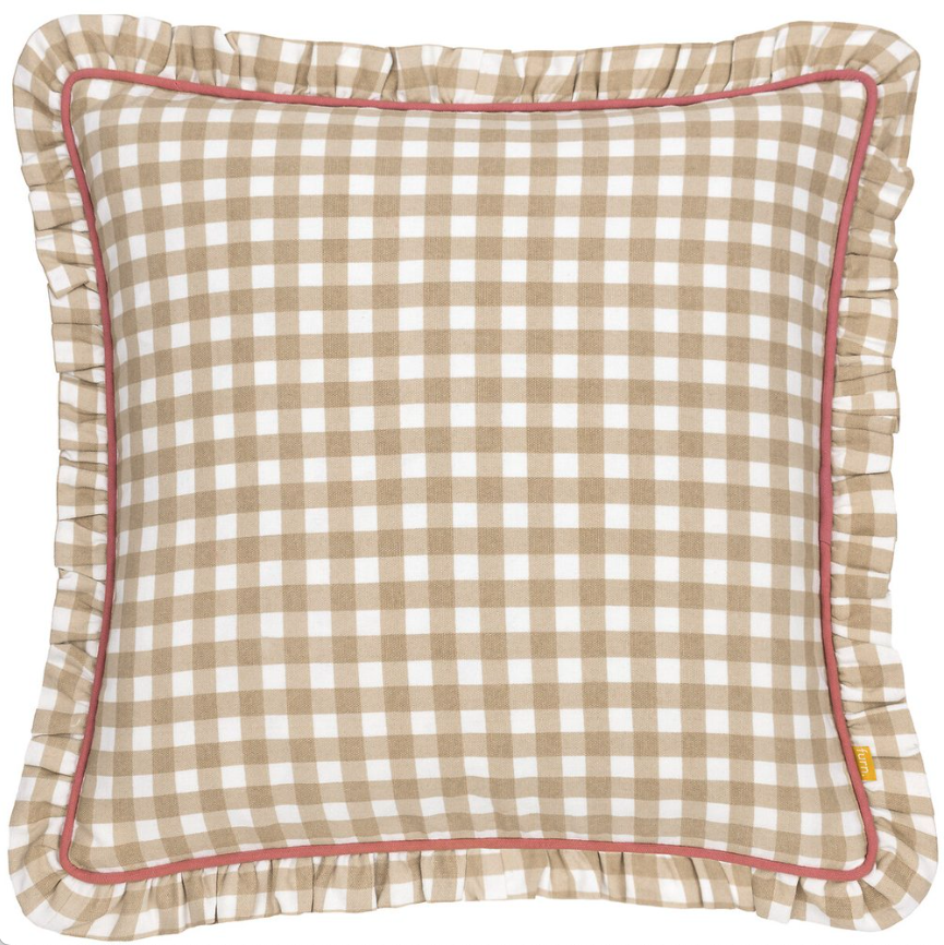 Gingham square cushion with pink trim