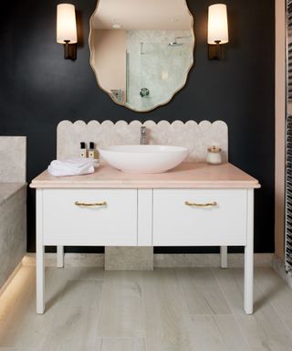 small bathroom with light oak effect porcelain tiles