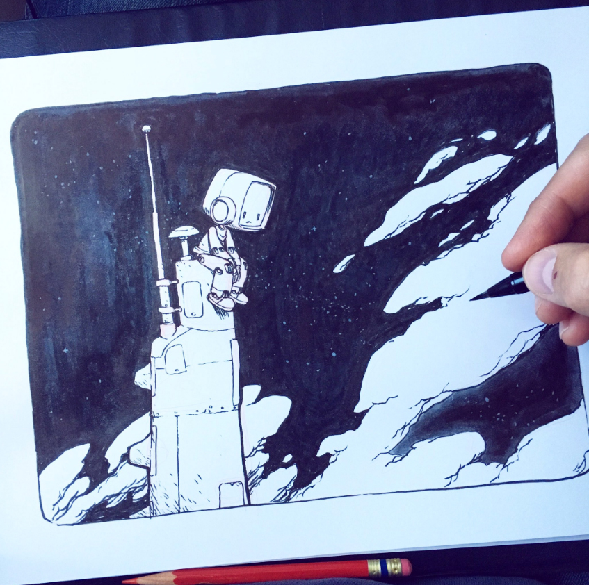 ink drawing of a robot