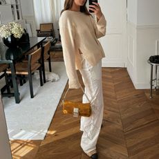 @annelauremais summer outfit selfie white pants with embroidery