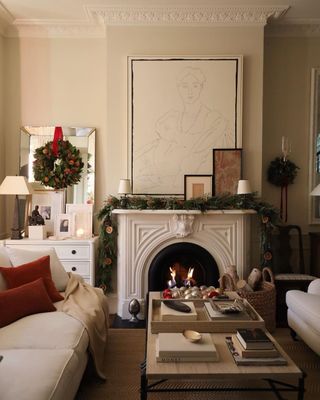 a living room decorated for christmas
