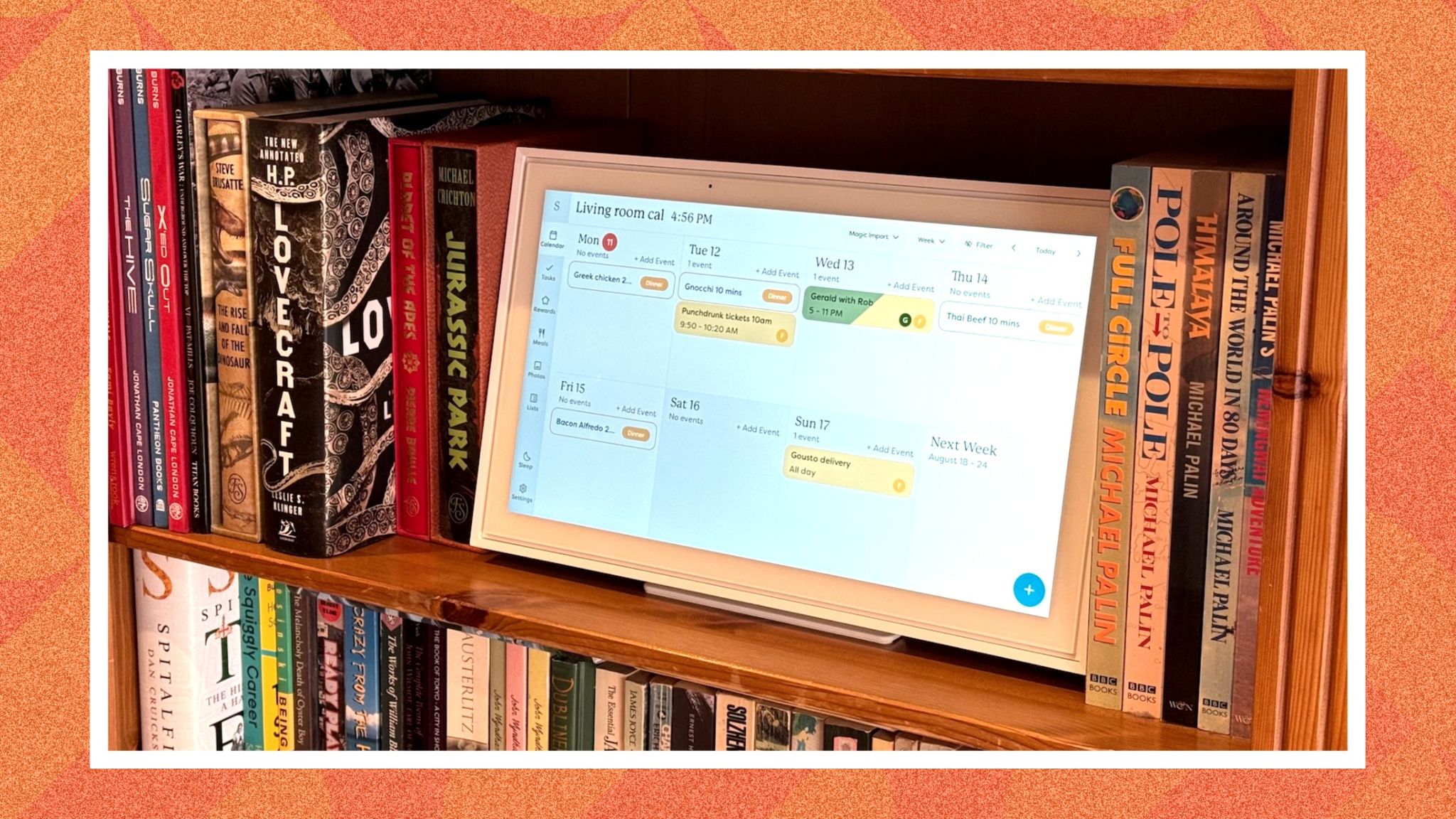 The Skylight Calendar on a bookshelf
