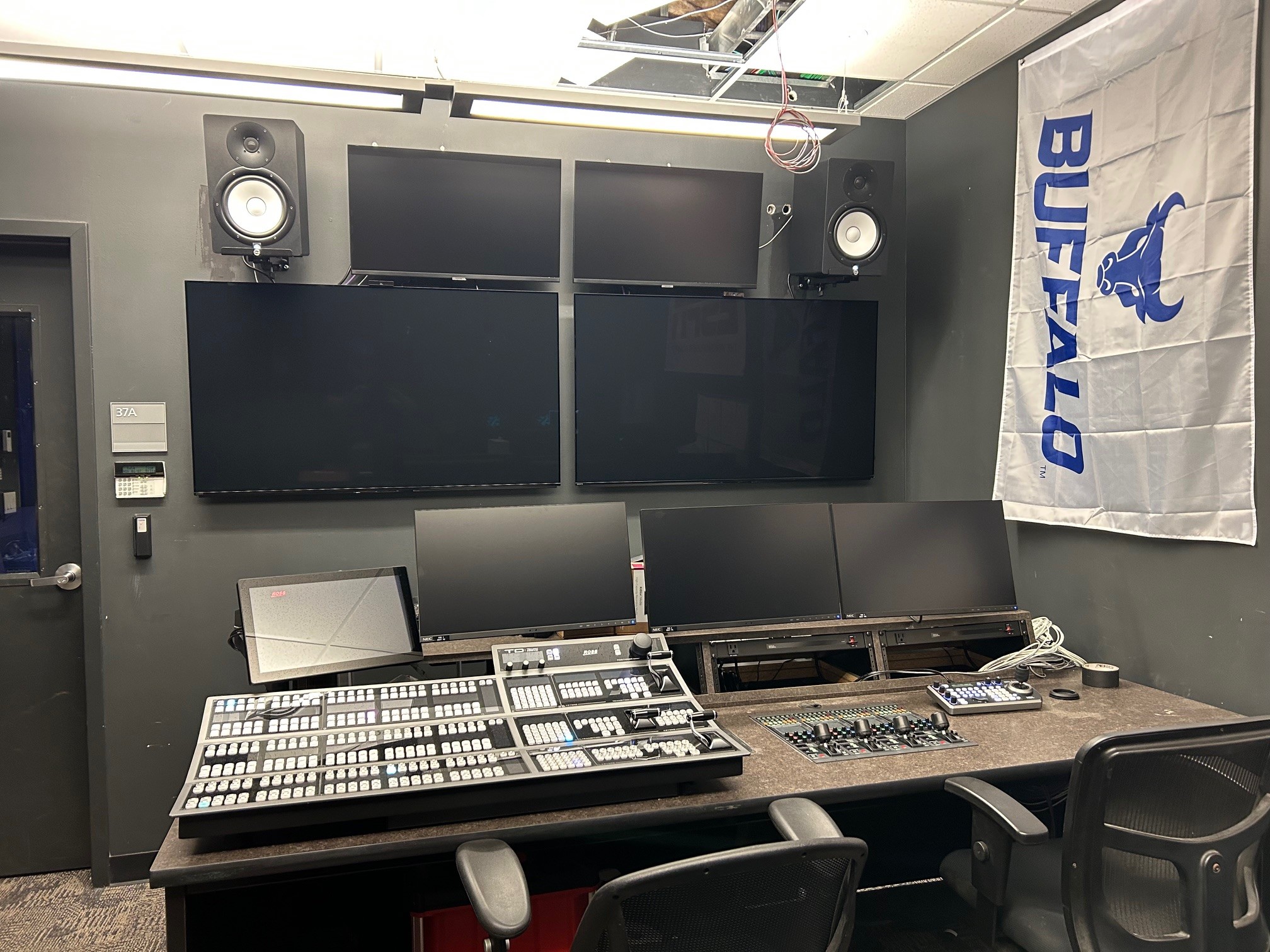 The new digital videoboard and control room at UB Stadium.