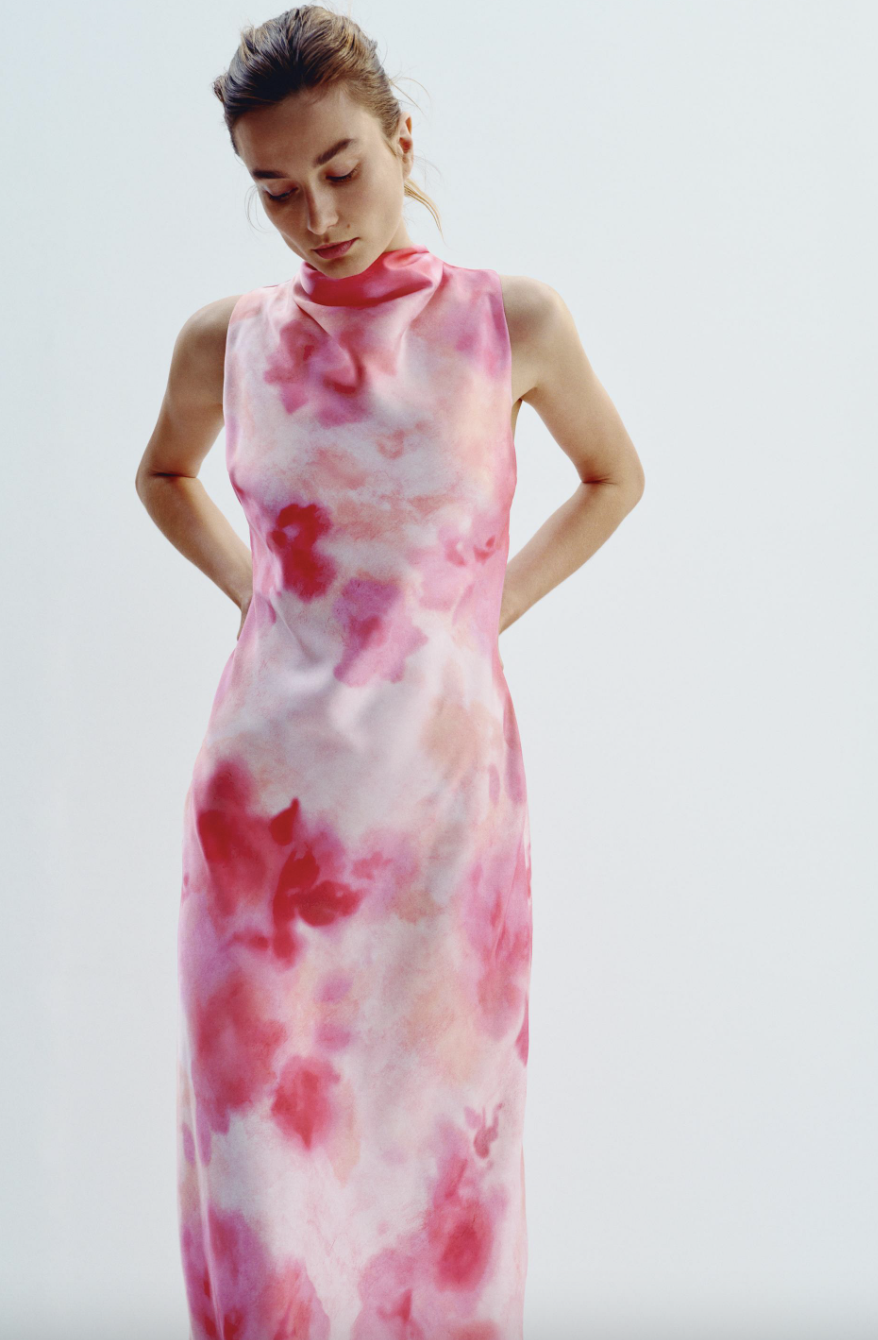 ZARA, Tie-Dye Satin Midi Dress