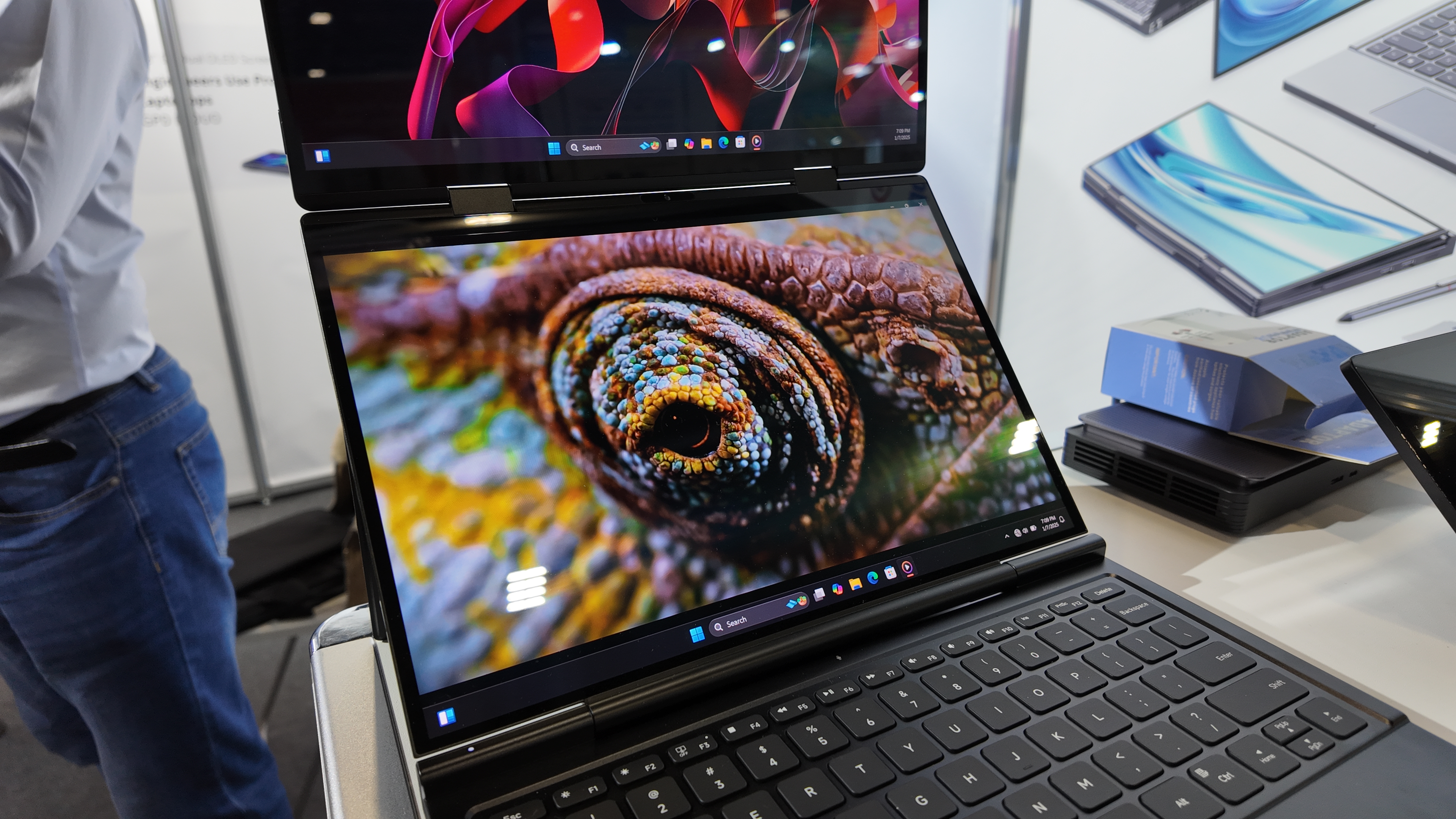 The GDP Duo laptop with two OLED screens, at CES 2025