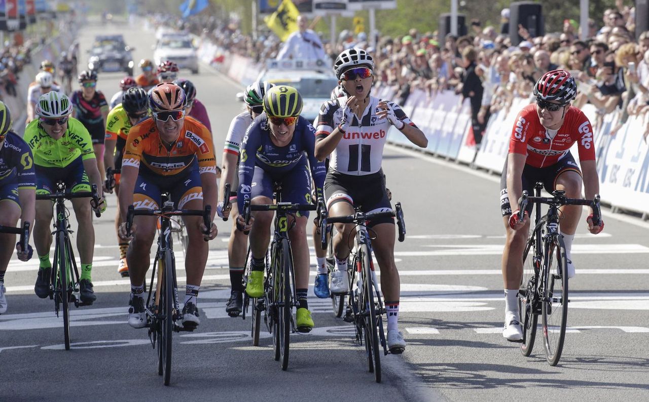 Shock on Coryn Rivera's face as she wins Tour of Flanders