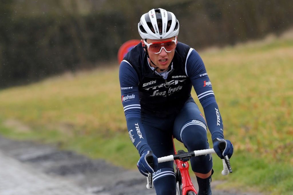 NOKERE BELGIUM MARCH 17 Jacob Egholm of Denmark and Team Trek Segafredo during the 75th Nokere Koerse Danilith Classic 2021 Mens Elite a 1955km race from Deinze to Nokere NokereKoerse on March 17 2021 in Nokere Belgium Photo by Luc ClaessenGetty Images