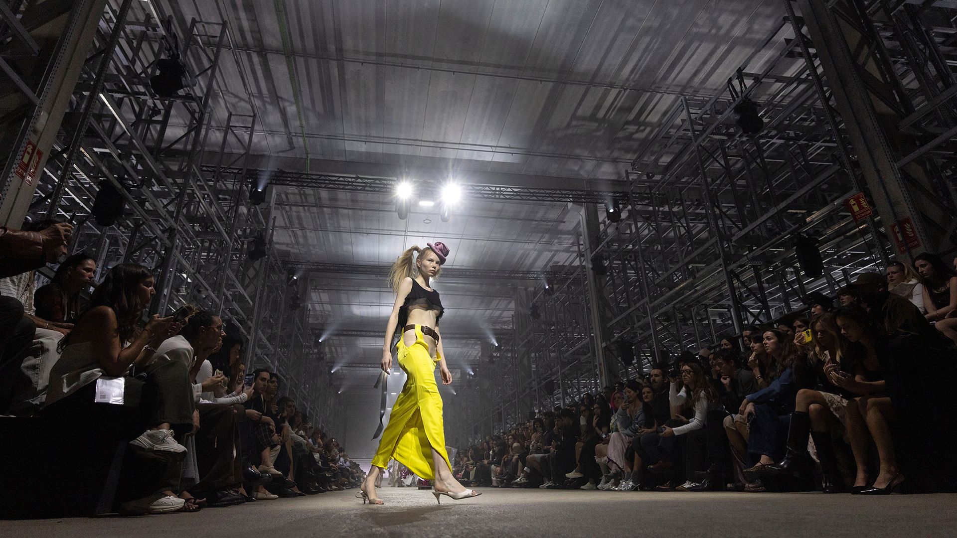 A model presents a creation by the Antonio Acuario fashion label during the 080 Barcelona Fashion Week in Barcelona, Spain