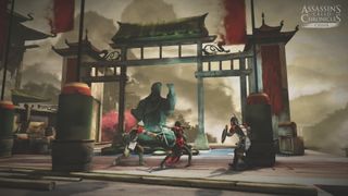 Assassin's Creed Chronicles China screenshot showing an assassin fighting two enemies