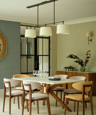 dining room with rectangular table and six dining chairs