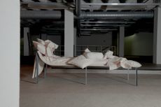 Pillow sculpture on chaise longue, part of Lukas Gschwandtner Triclinium installation for Fendi Design Miami 2022 