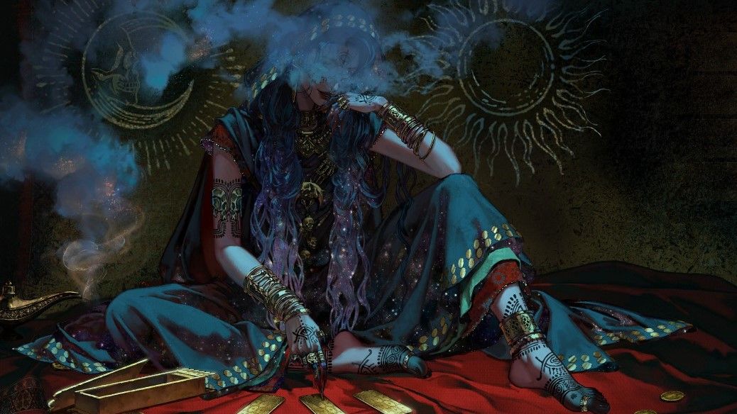 A sorceress with smoke covering her face in Sultan&#039;s Game.