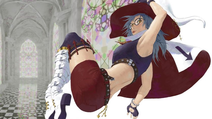 A character dressed like a witch floating in space