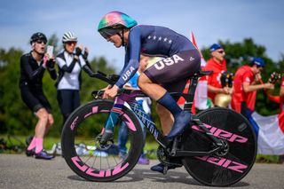 Chloe Dygert (USA) on the way to a bronze medal in the elite women&#039;s time trial in Zurich