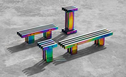 Rainbow effect metal benches