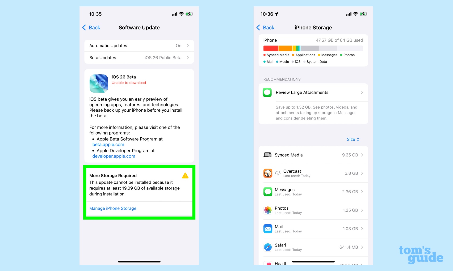 screenshots showing the size of the ios 26 beta