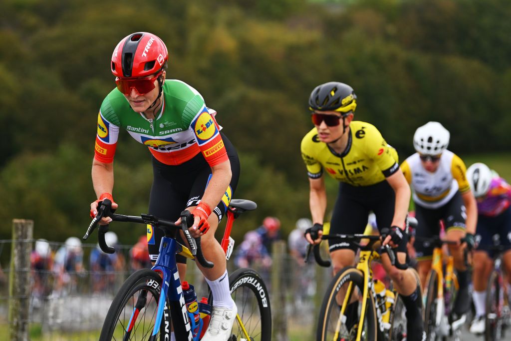ASSEN NETHERLANDS OCTOBER 09 Elisa Longo Borghini of Italy and Team Lidl Trek competes during the 26th Simac Ladies Tour 2024 Stage 2 a 1548km stage from Coevorden to Assen on October 09 2024 in Assen Netherlands Photo by Luc ClaessenGetty Images
