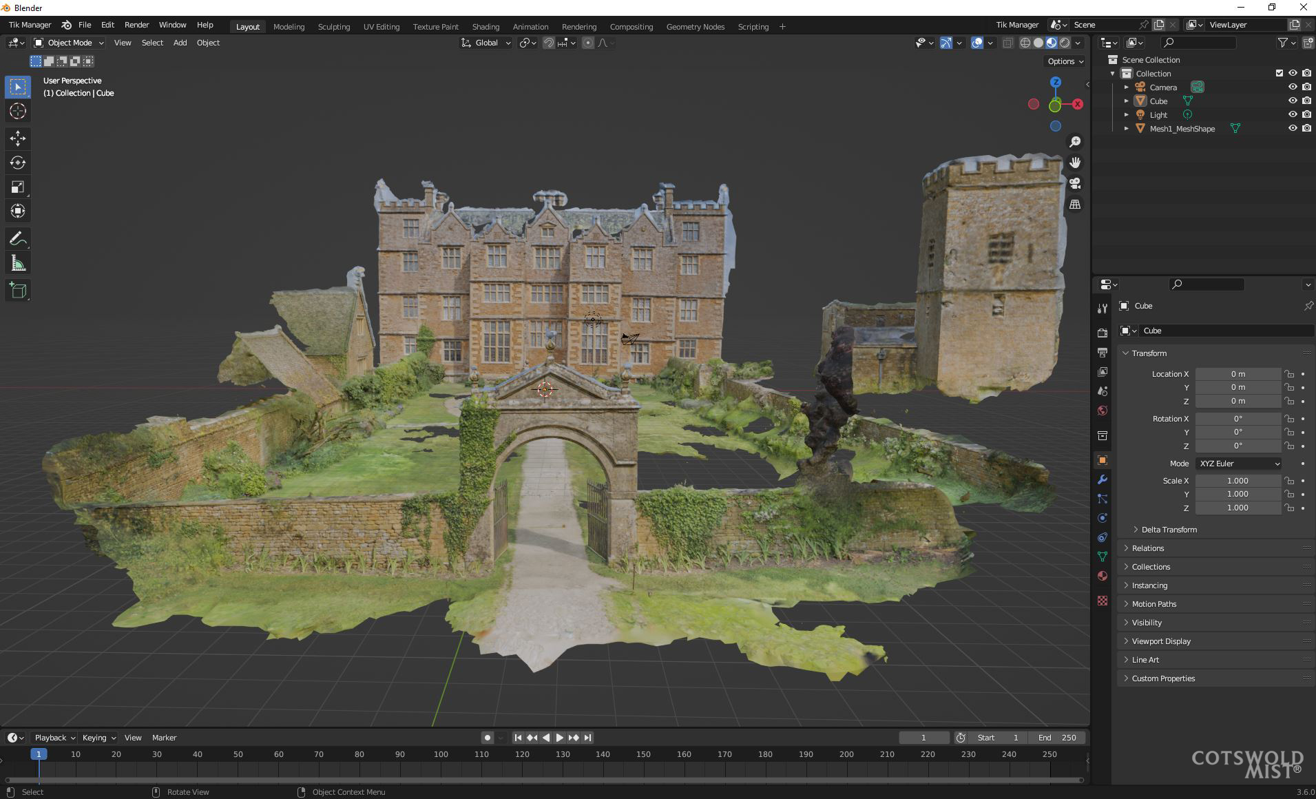 Cotswold Mist; a 3D model of an English manor house