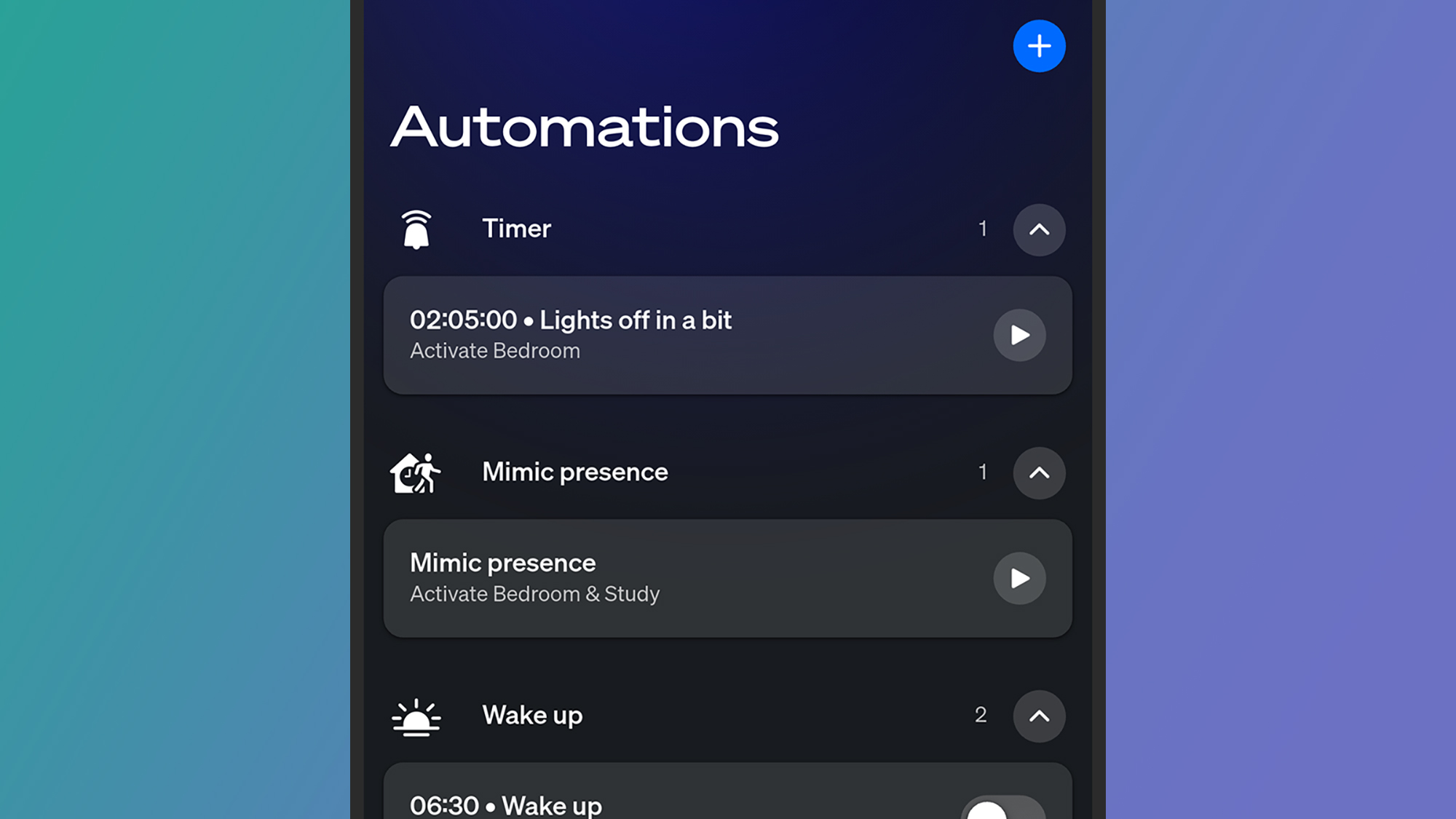 Philips Hue app showing automations