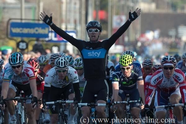 Greg Henderson (Sky) celebrates his victory in stage 2 of Paris-Nice.