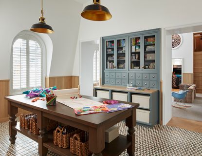 a stylish craft room in a large house