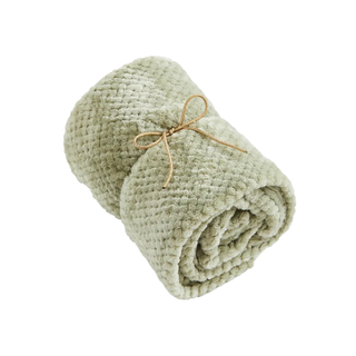 Product image of a light sage green fleece throw blanket from H&M Home 