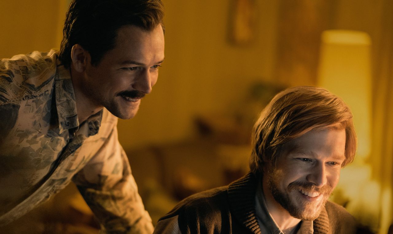 Taron Egerton and Nikita Efremov in Tetris