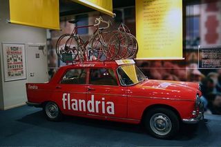 A genuine Flandria team car sits inside the museum's entrance.