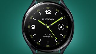 The Xiaomi Watch 2 on a green background