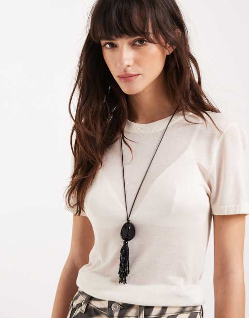 ASOS DESIGN, Asos Design Long Corded Necklace With Tassel Pendant in Black