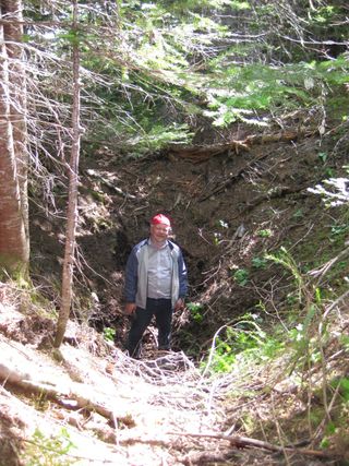 A photo of one of the excavated pitfalls at Sop's Arm in Newfoundland.
