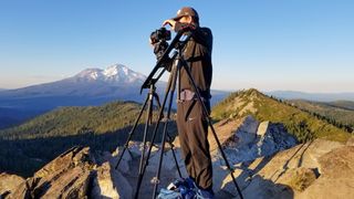 Nathaniel Young sets up his Syrp Genie Mini II slider at Mount Shasta, California