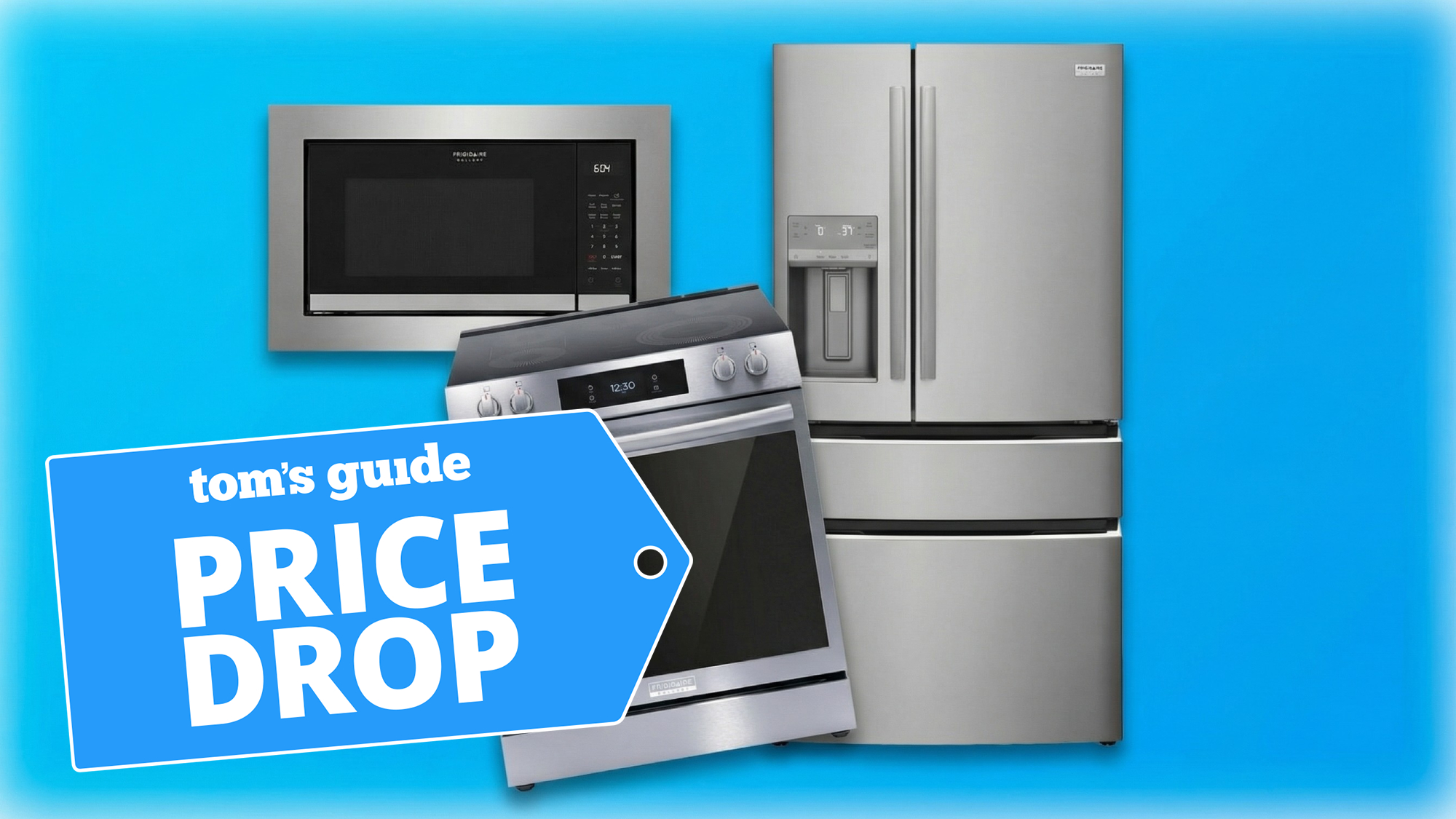 Frigidaire appliances against a blue background