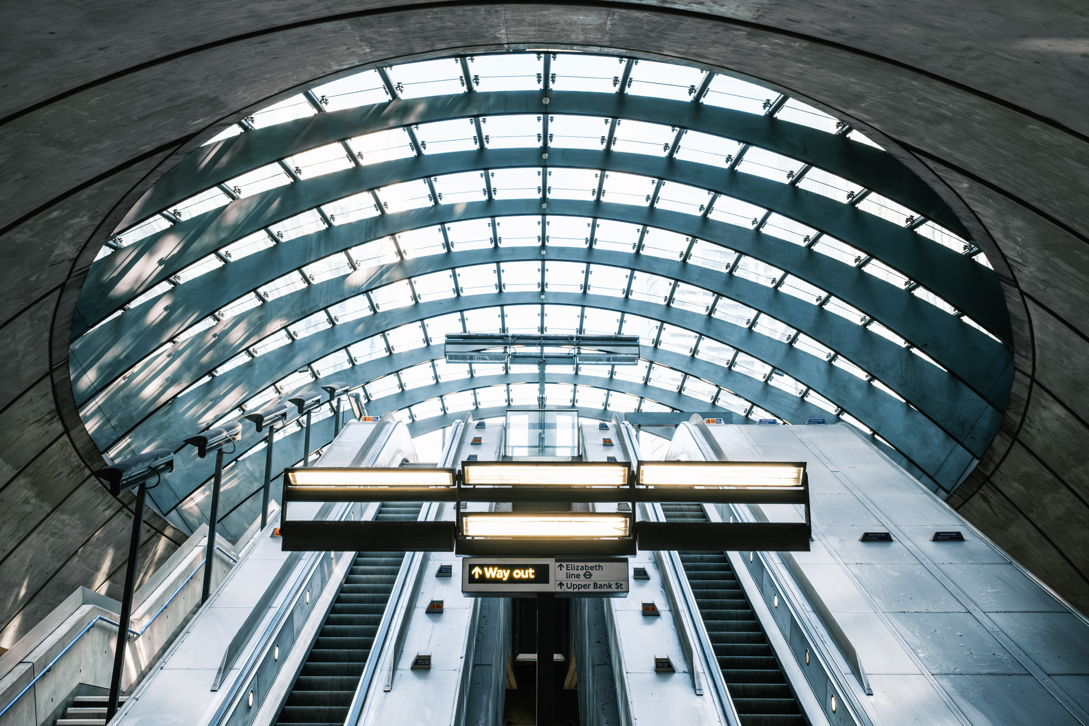 Fujifilm Film Simulation applied to a photo of Canary Wharf tube station in London