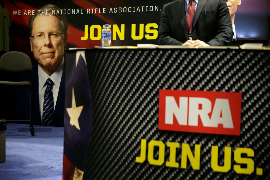 A poster of NRA President Wayne LaPierre.