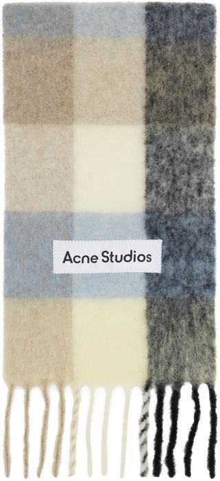 Blue & Beige Mohair Checked Scarf