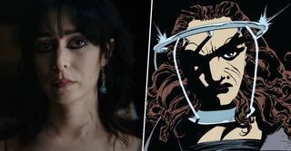 Cristin Milioti as Sofia Falcone and her comics counterpart by Tim Sale.