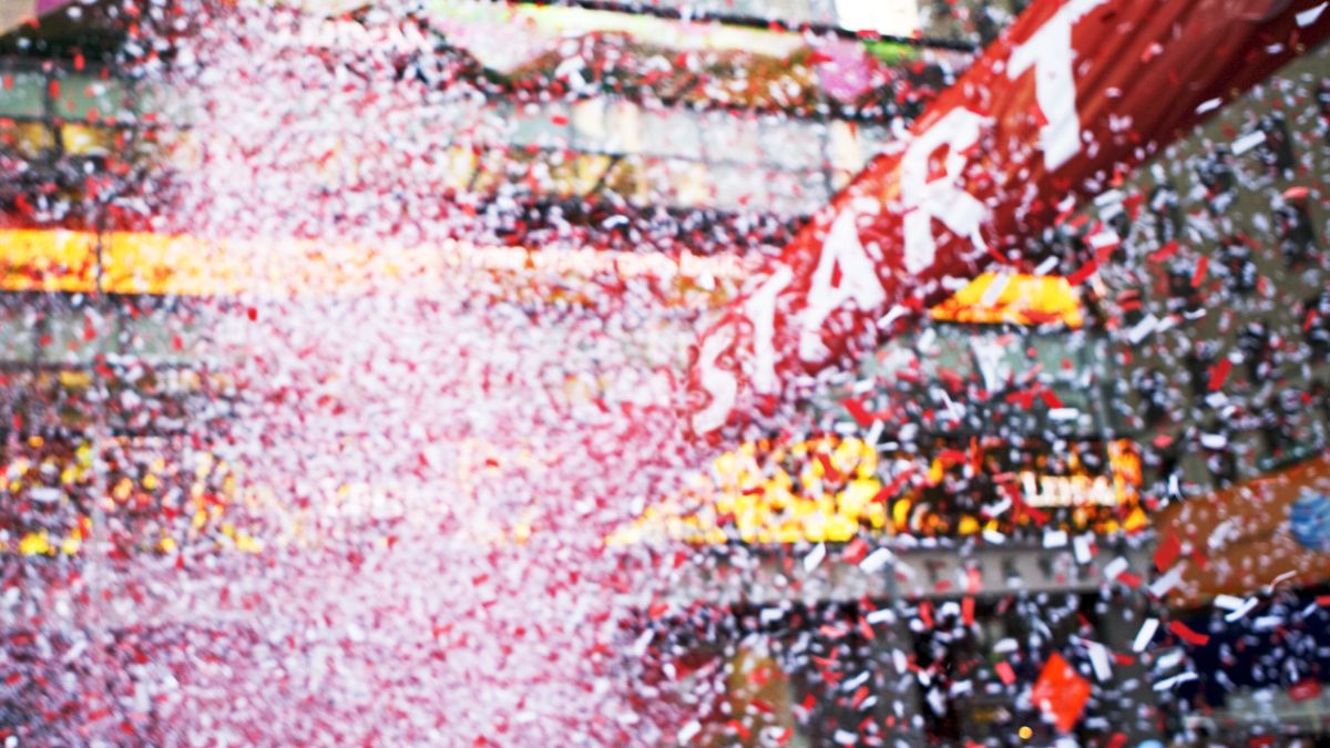 Confetti falling on marathon start line